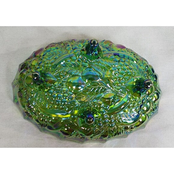 Indiana Glass Green Carnival Glass Serving Bowl – Iridescent – 1960s–1970s – 12¼ - Picture 5 of 10